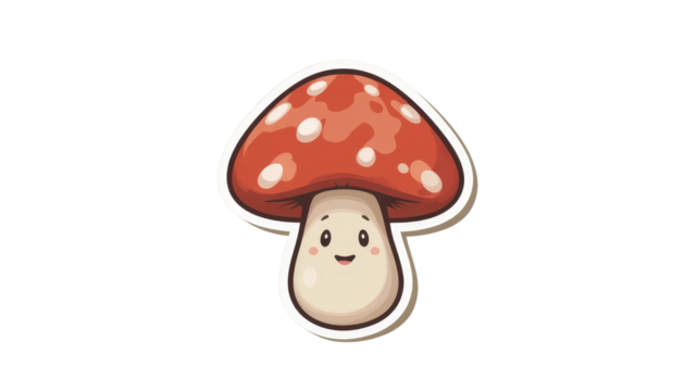 Cartoon Mushroom with Smiling Face on Neutral Background