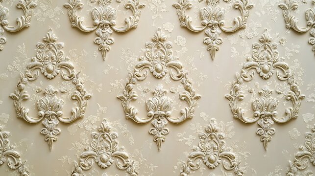 Elegant cream damask wall texture, ornate design background