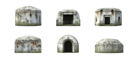 Abandoned Concrete Bunkers Against Transparent Background