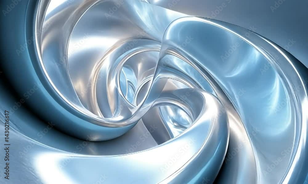 Poster abstract metallic tunnel with smooth curves and reflections, creating a futuristic atmosphere