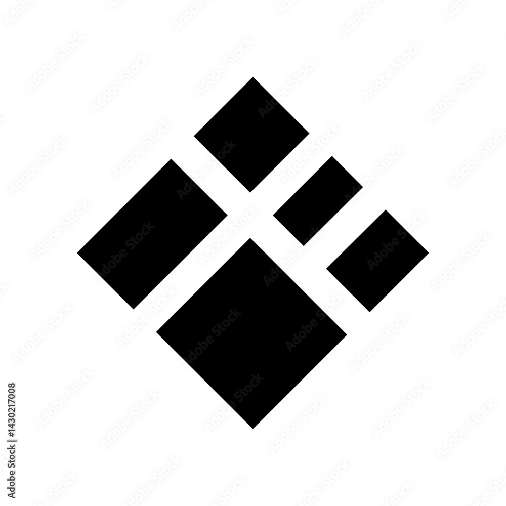 Poster black geometric shapes arranged in a square pattern with white space separating the elements clearly