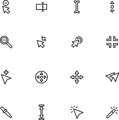 Fototapeta premium Pointer click icon. Clicking cursor, pointing hand clicks and waiting loading icons. Website arrows or hands cursors tools, computer interface button. Vector isolated symbols collection