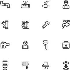 Plumbing and Heating Line Editable Icons set. Vector illustration in modern thin line style of house engineering related icons: pipes, boilers, tools, and more. Pictograms and infographics for mobile