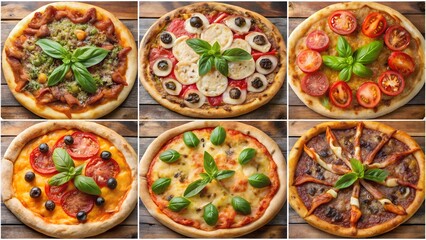 Beautifully styled food photo featuring six pizzas for effective advertisement use in digital marketing or restaurant promotion content milkyhexddway six pizzas Backgrounds ads poster banner flyer 23