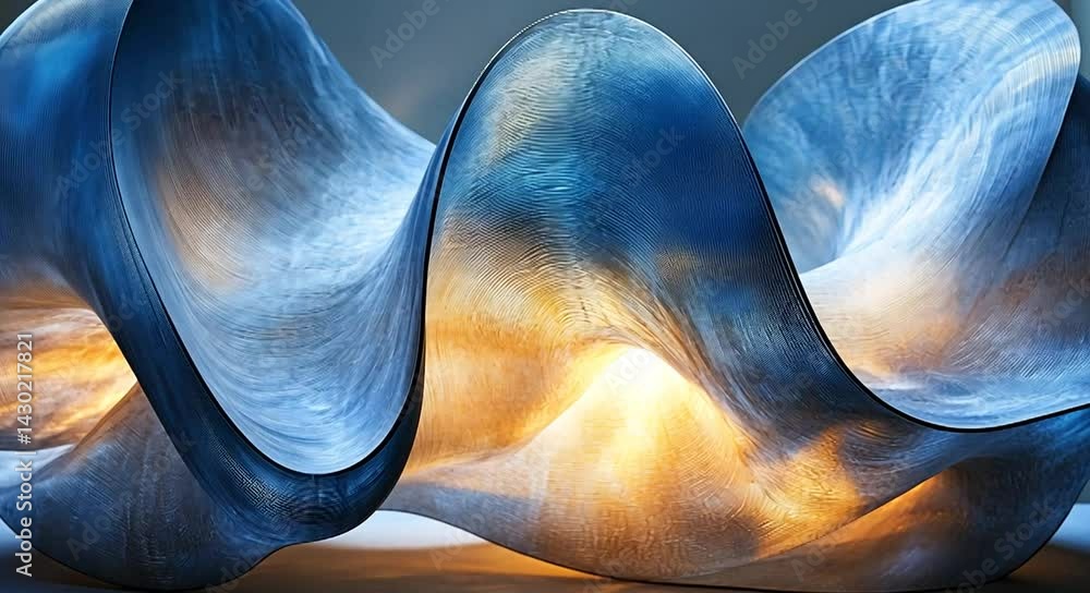 Poster abstract sculpture made of translucent material, illuminated with soft light, showcasing fluid shape