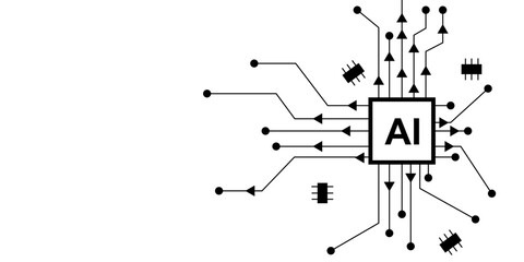 Abstract circuit board artificial intelligence technology. Processor concept AI tech design on white background. Vector illustration.