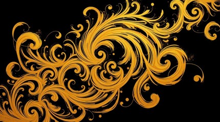 Fototapeta premium Gold ornate floral design on black background