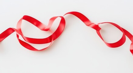 Red ribbon swirls on white background