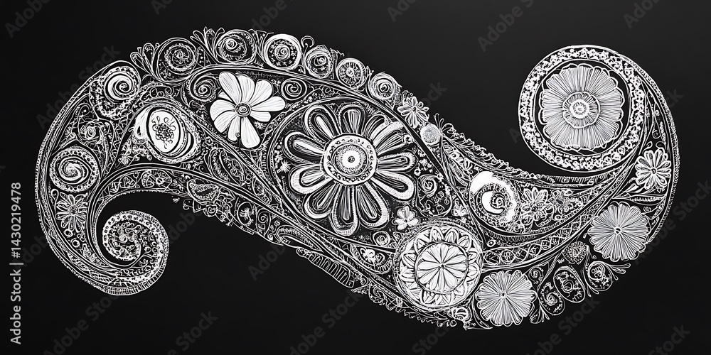 Poster a seamless pattern of paisley shapes with each shape filled with different shades or colors to creat