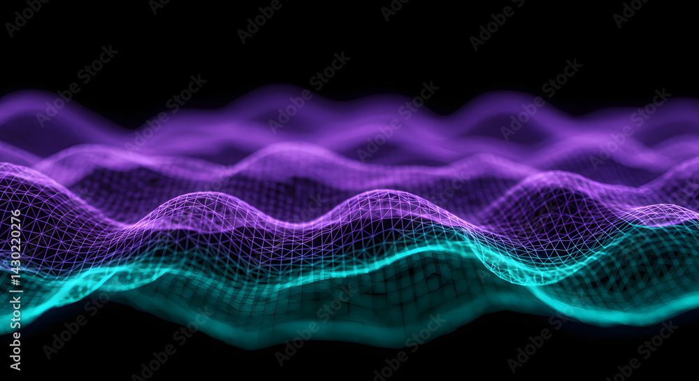 Aufkleber abstract flowing neon grid background with dynamic waves and digital feel