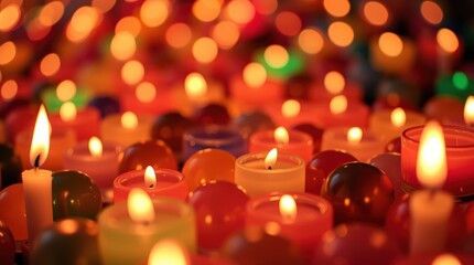 Colorful candles in various shades, glowing brightly