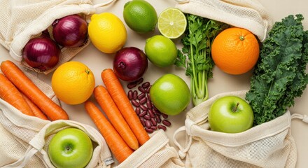 Images of fresh vegetables and fruit that look healthy, containing good nutrients for the body.