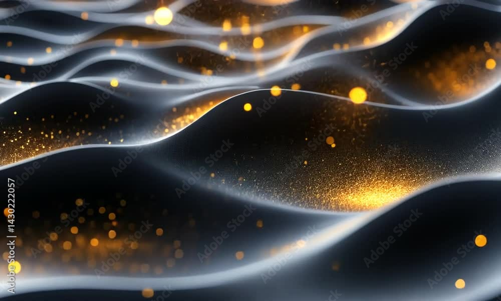 Aufkleber abstract waves with golden particles flowing in a dark environment, creating a mesmerizing effect