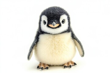 Fototapeta premium Cute Baby Penguin Standing Upright With Soft Texture and Big Eyes on a Clean White Background Generative AI