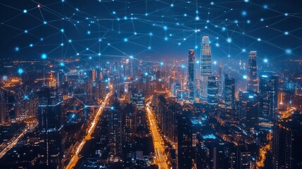 Fototapeta premium Digital City Network at Night