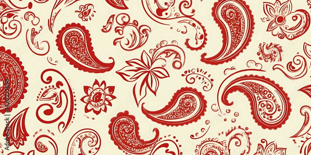 Poster a seamless pattern of paisley shapes with each shape filled with different shades or colors to creat