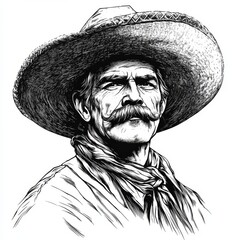 Mexican Charisma&rsquo; illustrates a charismatic figure from Mexico, clad in a traditional sombrero, who embodies the charm and historical significance of his culture