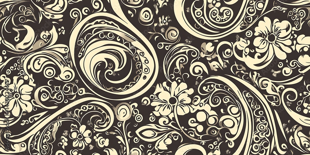Poster a seamless pattern of paisley shapes with each shape filled with different shades or colors to creat