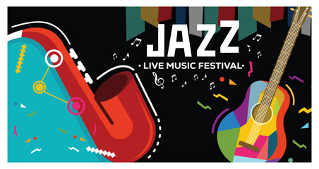Music festival banner for live jazz music festival event promotion.