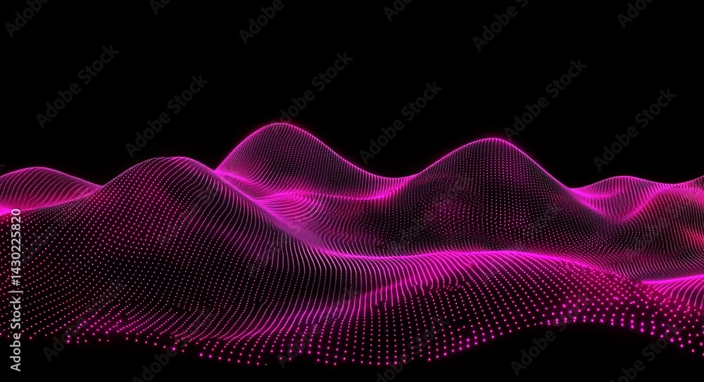 Poster a vibrant abstract digital rendering of interconnected data points forming a wave pattern represents