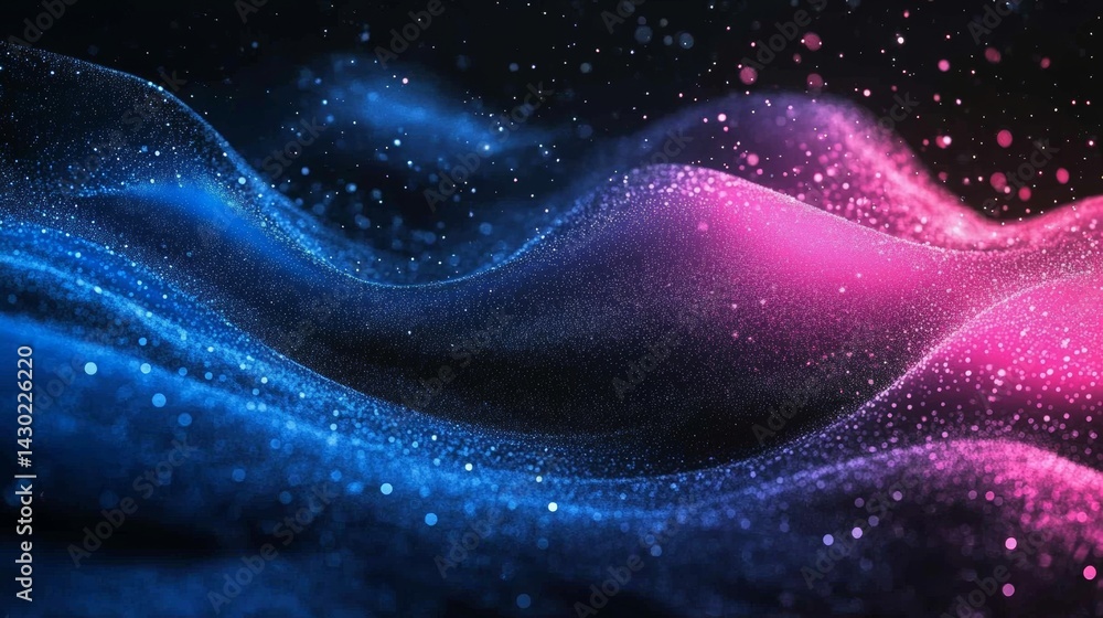 Poster digital symphony is an abstract artwork featuring flowing wave-like structures of data streams that 