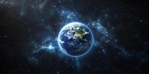 Obraz premium In Connected World, a dazzling visualization showcases the Earth as a vibrant, interconnected globe, surrounded by a network of digital connections that stretch out into the cosmos