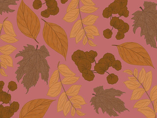 seamless pattern with autumn leaf plant. hand drawn outline on holiday season vibes background. high resolution for design with a whimsical and enchanting warm theme	
