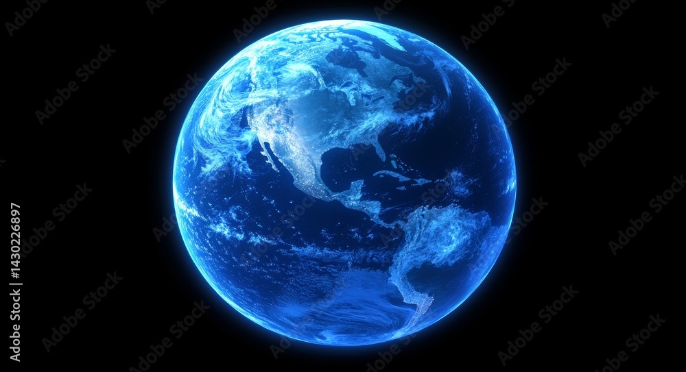 Poster the earth is displayed in a captivating perspective as a global network, with a web of interconnecte