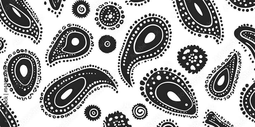 Poster a seamless pattern of paisley shapes with each shape filled with different shades or colors to creat