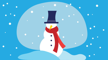A cheerful snowman stands on an icy ground as snowflakes gently fall around, capturing the magic and serenity of a snowy winter day in a festive and peaceful scene