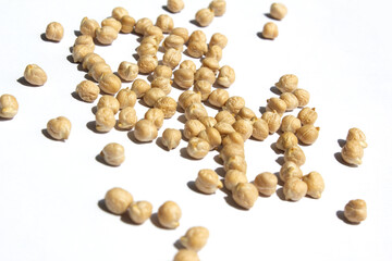 Chickpeas placed on a white background