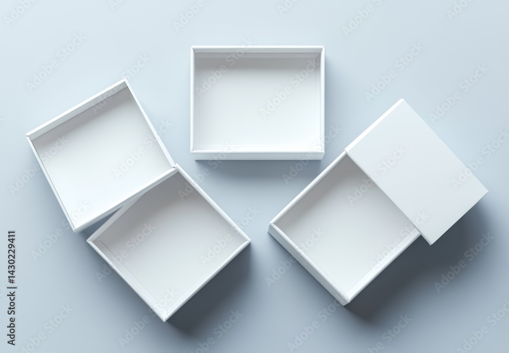 Leinwandbilder the scene is set with three immaculate white boxes, one of which has its lid slightly open, creating