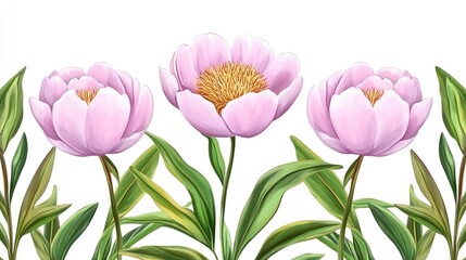 Obraz premium Delicate pink peonies in a botanical border.