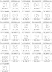 December calendar 2025 line art icon set.Simple design for businessprint media,advertisement.Calendar Event schedule date icon on white background.Agenda plan,dec month schedule calendar,Time planner.