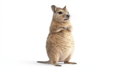 Obraz premium Alert Tan Rodent Standing on White Background