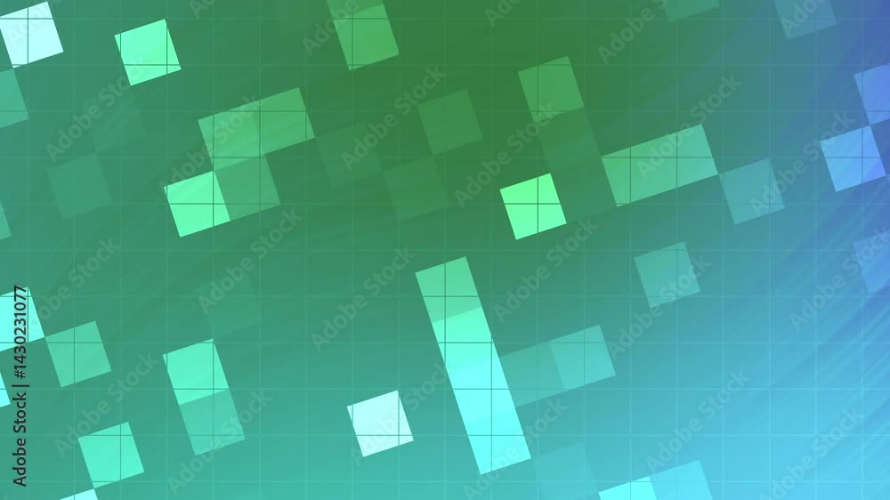Poster abstract digital pattern with green and aqua squares on a soft gradient background