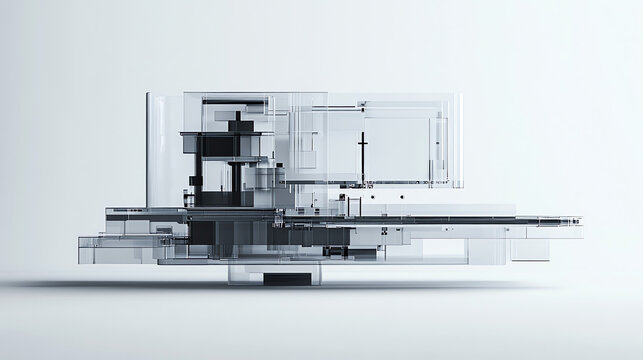 A sleek, futuristic modular machine with minimalist design and seamless interchangeable modules. Advanced CMF and clean lines create a polished, high-tech aesthetic on a white background.