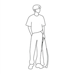 Line Art of Standing Man Holding Coat, Simple Outline of Casual Male Character