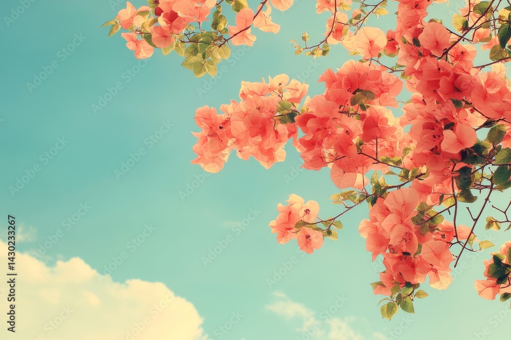 Poster a stunning array of pale pink blooms unfolds against the gentle expanse of a peaceful sky, creating 