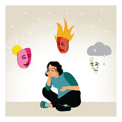 A woman with changing emotions of happy and sad.