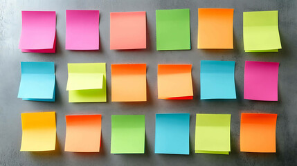 Notepad and colorful sticky notes arranged on a clean workspace