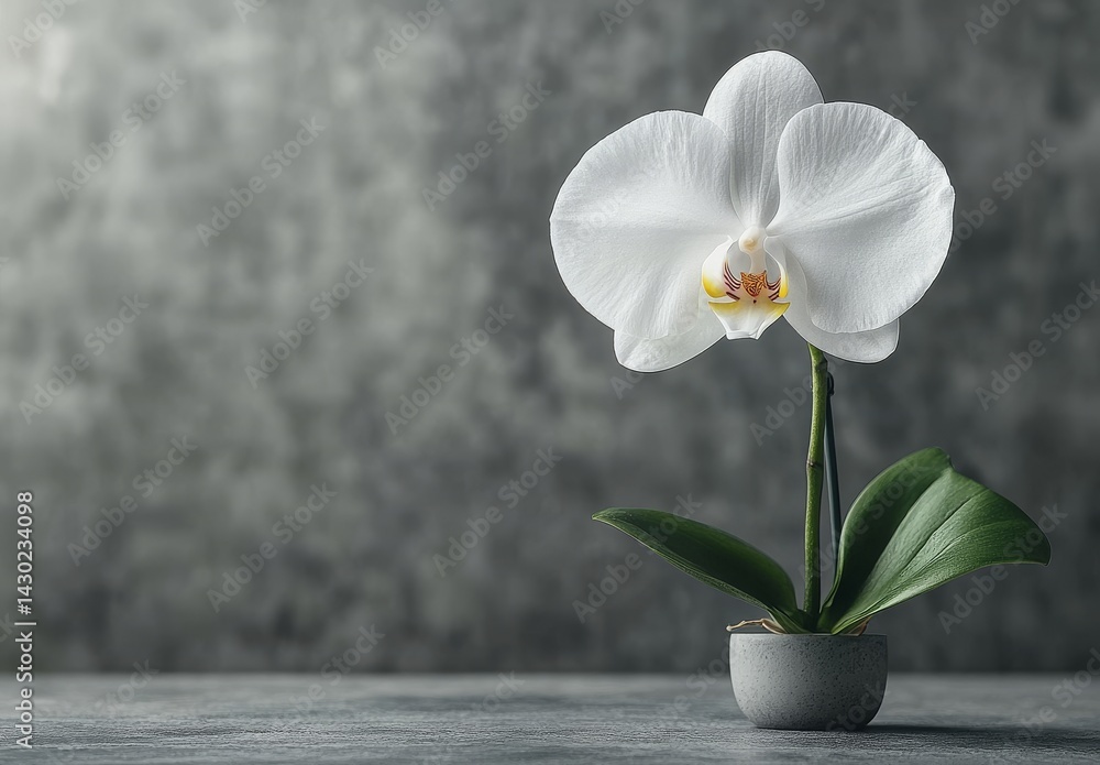 Poster a pristine white orchid is captured in a close-up shot, showcasing its soft and elegant appearance, 