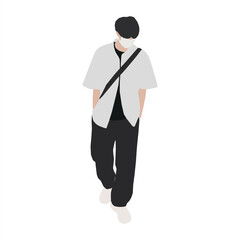 Minimalist Faceless Man in Modern Streetwear, Smooth Vector Character in Korean-Inspired Outfit, no outline