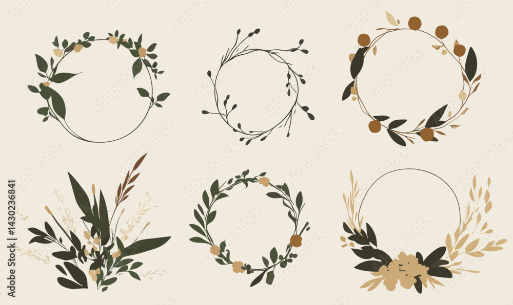 Poster minimal botanical wedding frame set with flat vector style elements for elegant designs