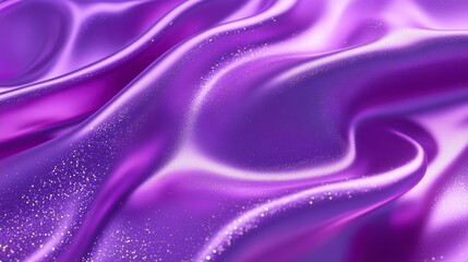 Abstract purple fabric with gold glitter, flowing waves, luxurious texture.