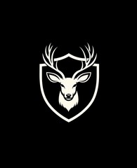 Deer head on shield, emblem, logo, black background