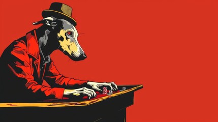 a t-shirt design. A greyhound placing bets at a bookies. Plain background