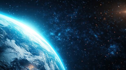 Obraz premium A stunning view of Earth from space, showcasing the planet's curvature and starry backdrop.