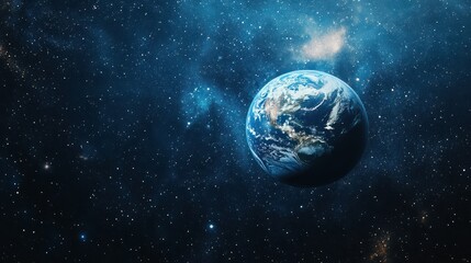 A stunning view of Earth in space, surrounded by stars and cosmic elements.