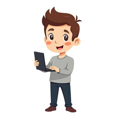 Happy Boy Using Laptop, Child Technology -  Children's illustrations